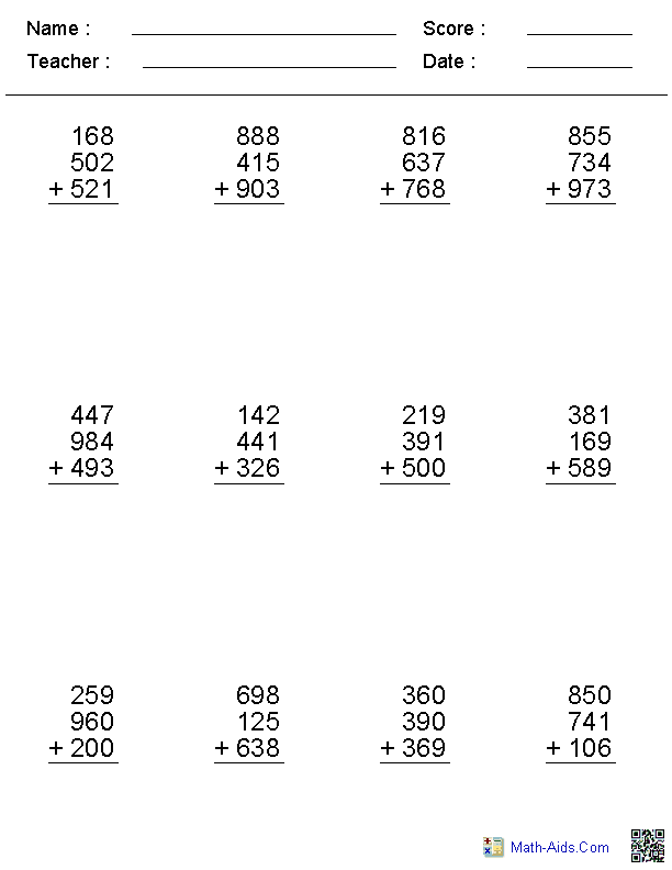 Addition Math Worksheets