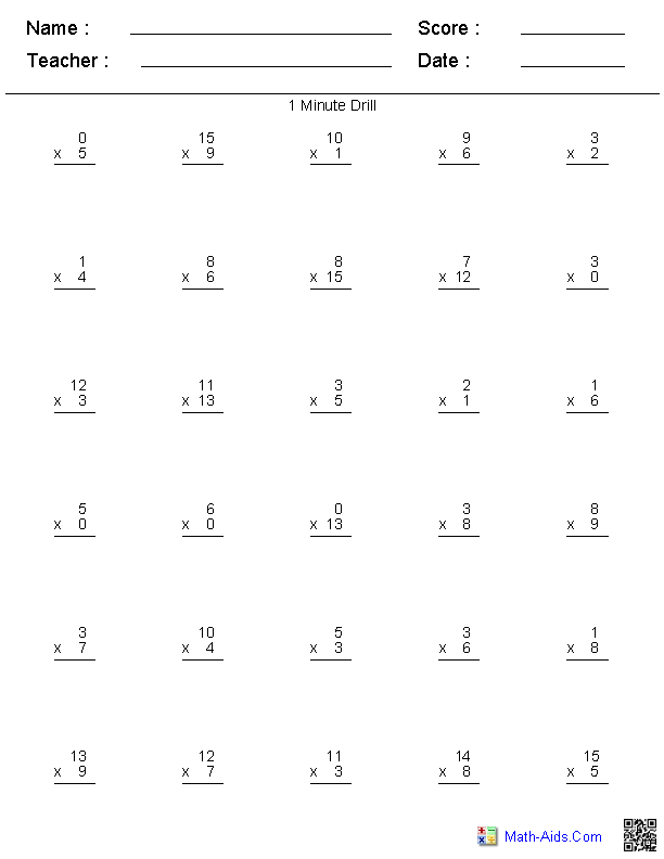 Multiplication 0 5 Tables 3rd Grade Worksheet