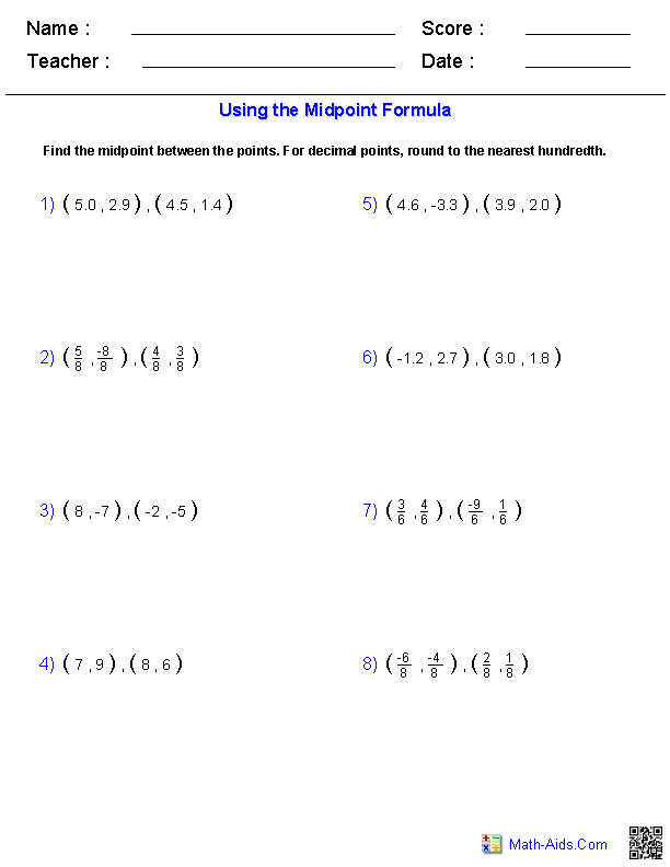 Using the Midpoint Formula Radical Expressions Worksheets