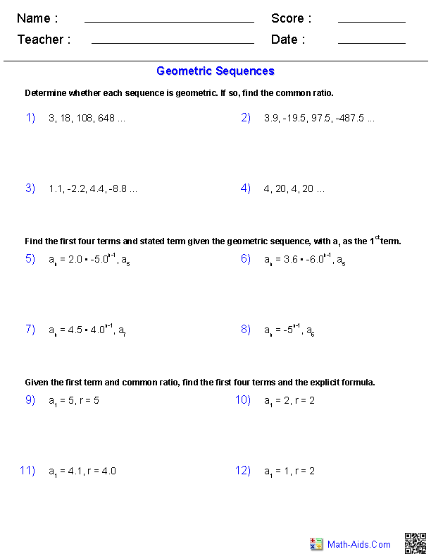 Arithmetic Sequences And Series Worksheet