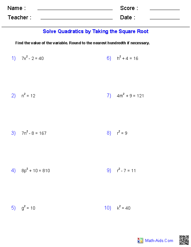 Algebra 2 Worksheets Quadratic Functions And Inequalities