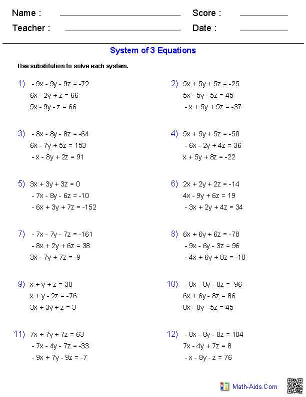 Algebra 2 Worksheets  Systems of Equations and Inequalities Worksheets