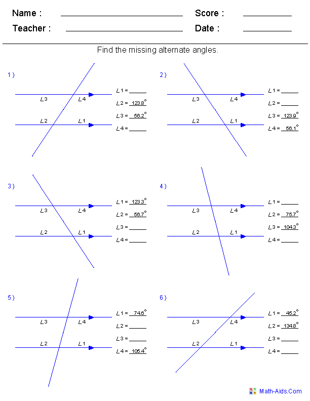Geometry Worksheets Angles Worksheets