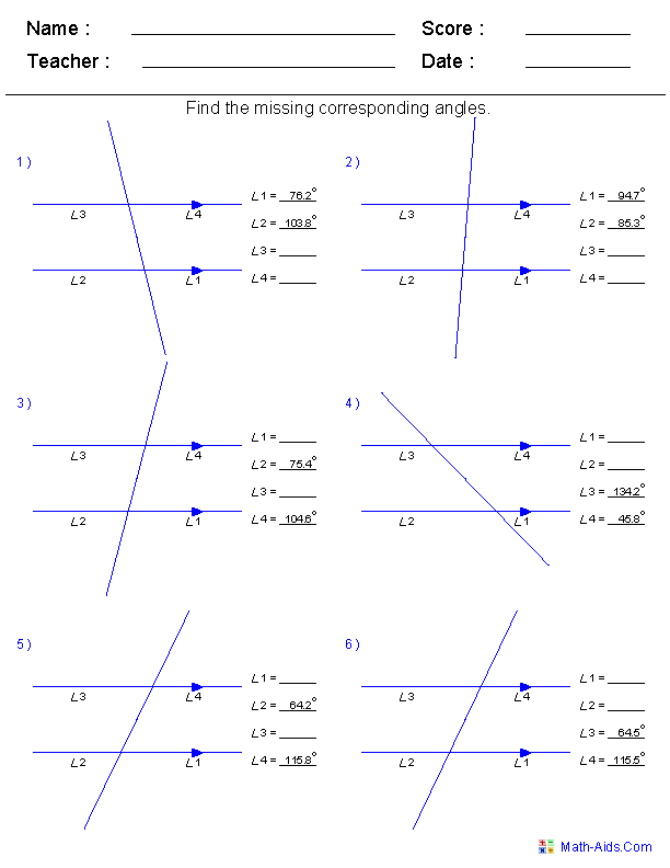 Geometry Worksheets Angles Worksheets For Practice And Study