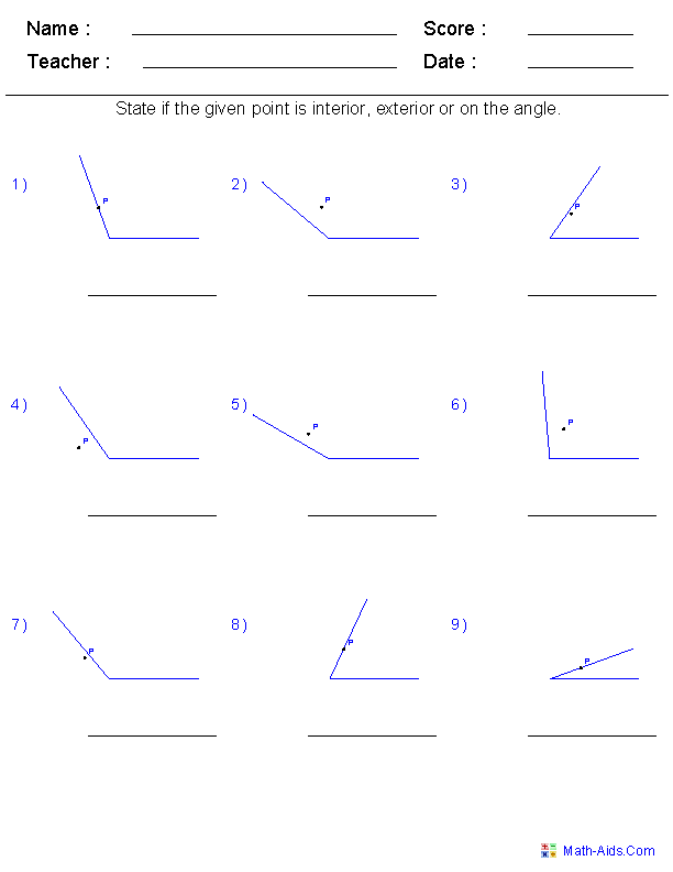 Geometry Worksheets Angles Worksheets For Practice And Study