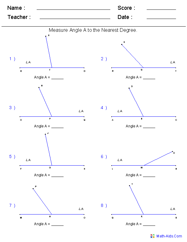 Geometry Worksheets Angles Worksheets For Practice And Study