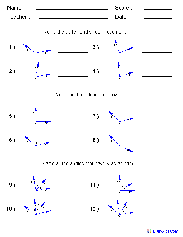 Angles Worksheets | Naming Angles Worksheets