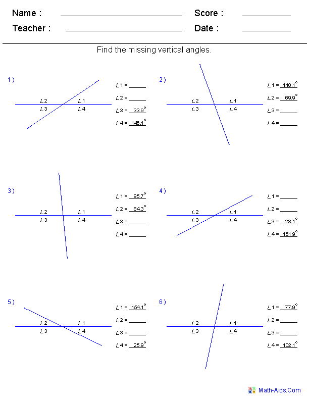 Geometry Worksheets Angles Worksheets For Practice And Study