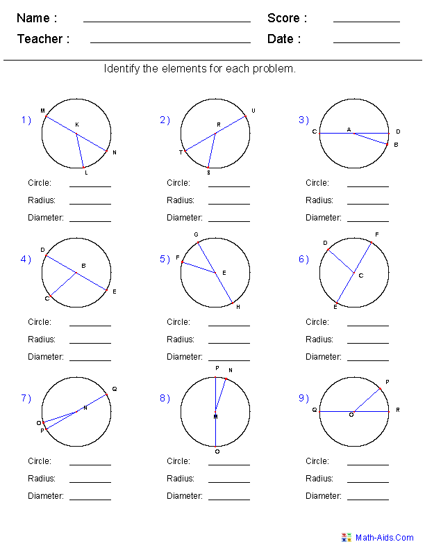 Radius and Diameter Geometry Worksheets