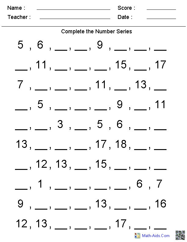 Complete Counting Series Patterns Worksheets
