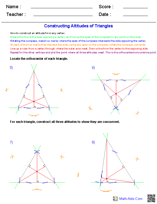 Triangle Altitudes Geometry Worksheets