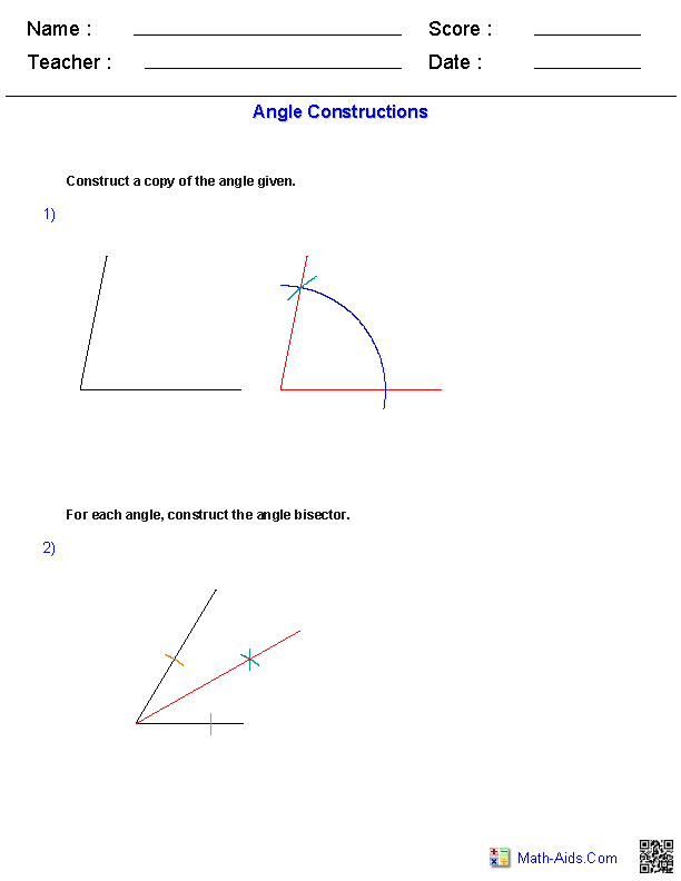 Angle Constructs Geometry Worksheets