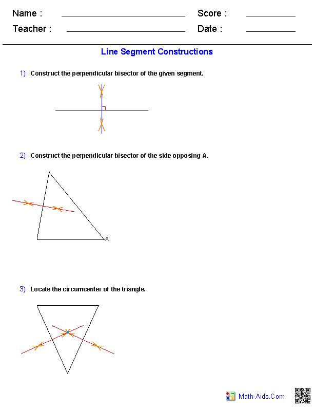 Bisectors Constructs Geometry Worksheets
