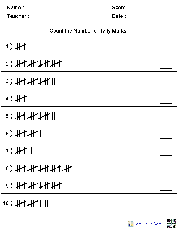 Counting the Number of Talley Marks Worksheets