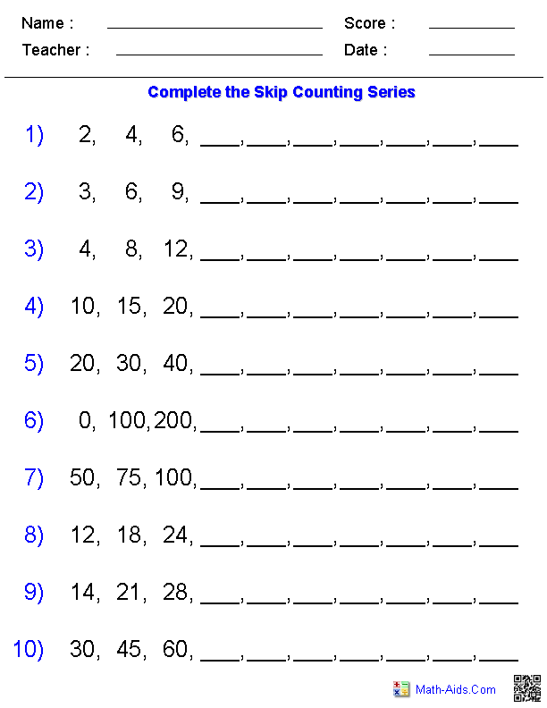 Custom Skip Counting Kindergarten Worksheets