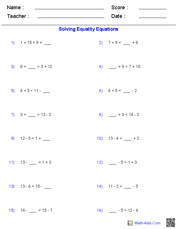 Solving Equality Equations Mixed Problems Worksheets