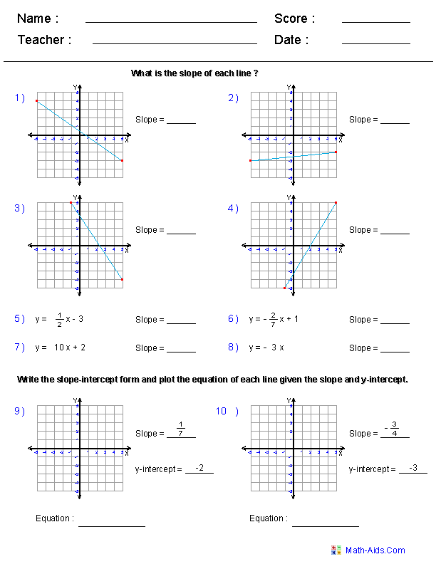 Pre-Algebra Worksheets | Linear Functions Worksheets