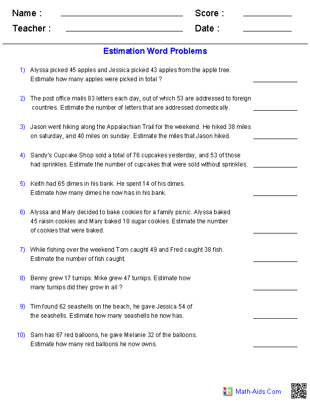Sums and Differences 2 Digits Word Problems