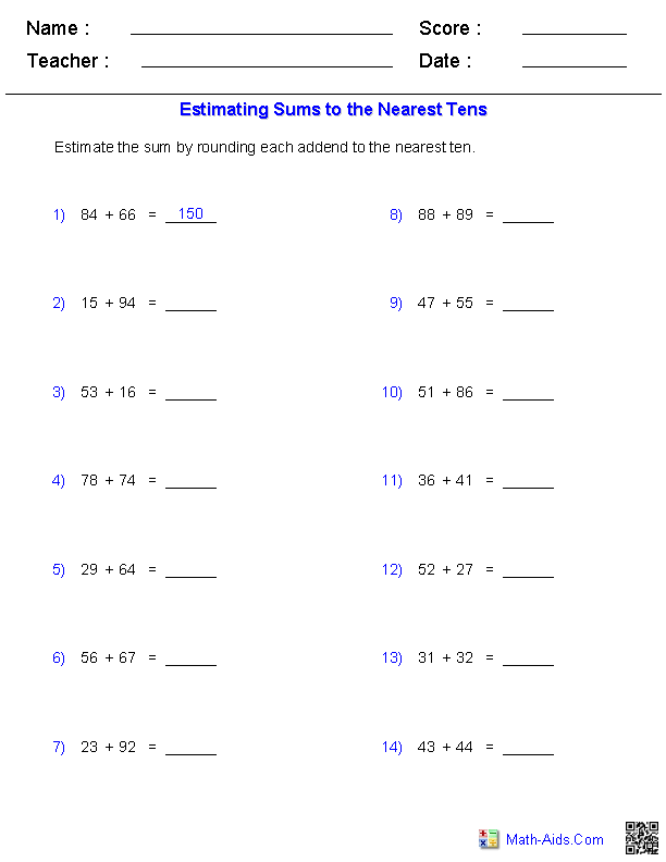 Sums and/or Differences 2 Digits Horizontal Format Worksheets