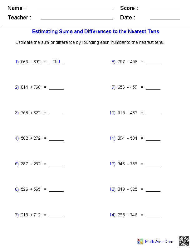 Using Rounding To Estimate Multiplication Worksheets