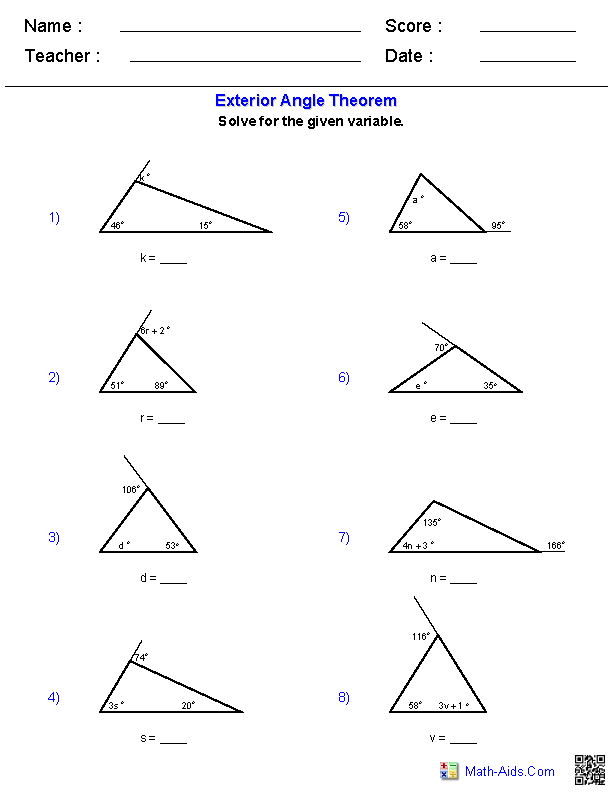 Interior And Exterior Angles Worksheet With Answers Pdf