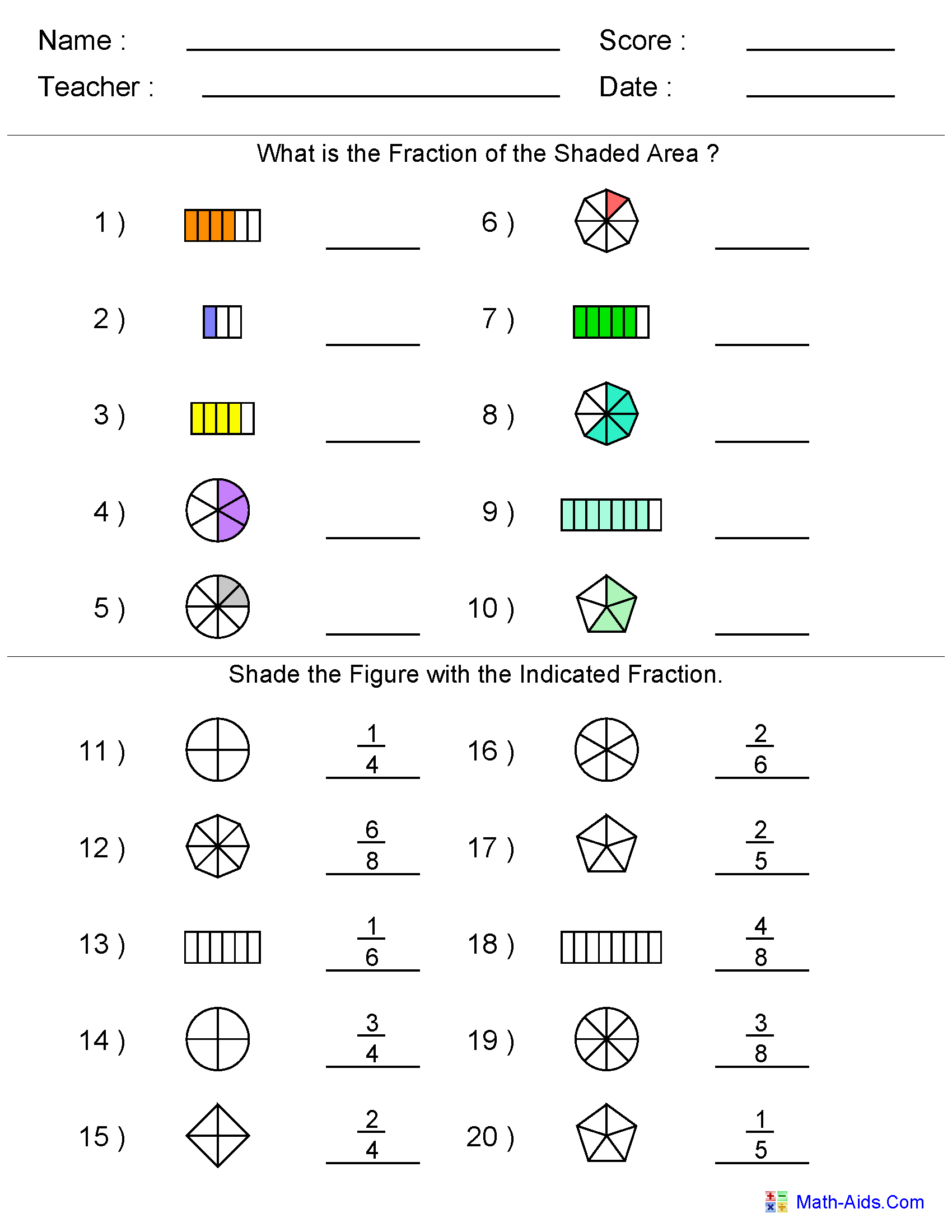 Fractions Worksheets  Printable Fractions Worksheets for Teachers Intended For 2nd Grade Fractions Worksheet