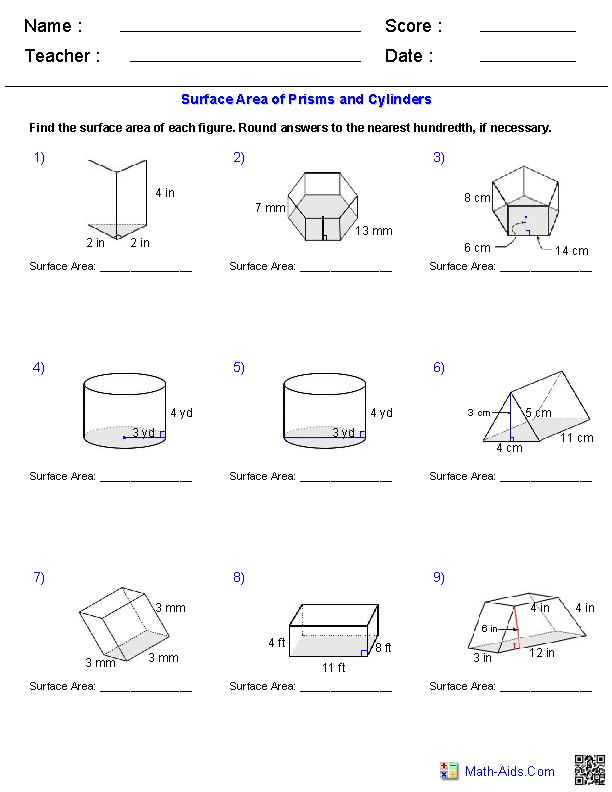Geometry Worksheets | Volume Worksheets