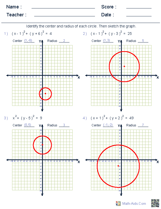 Graphing Circles Geometry Worksheets