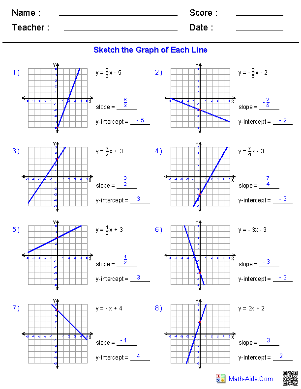 Algebra 1 Worksheets  Linear Equations Worksheets