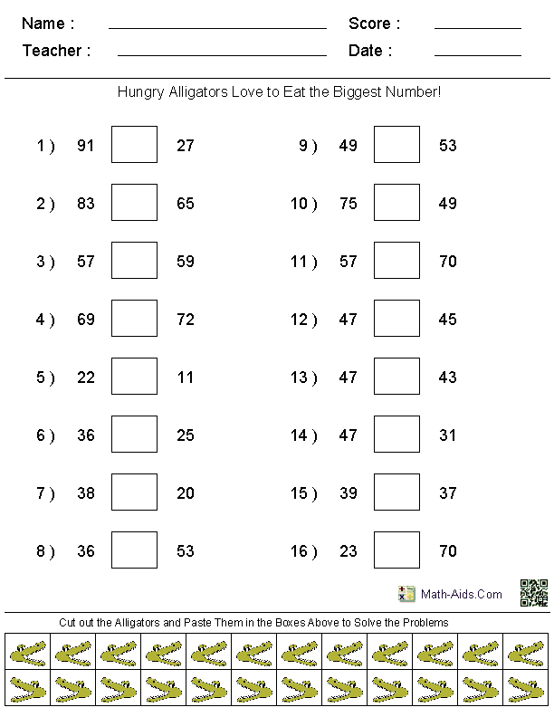 Comparison Integer Worksheets