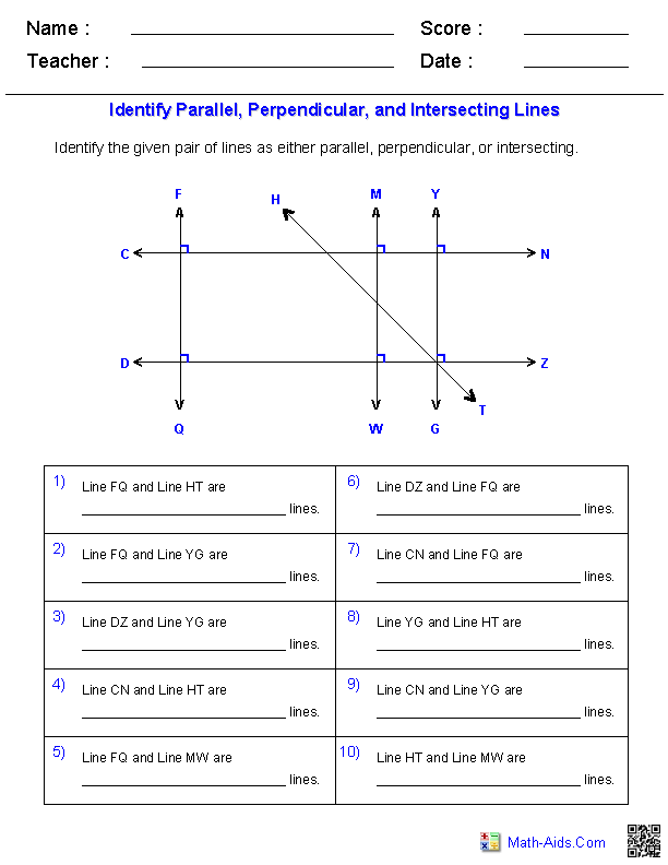 Lines Geometry Worksheets