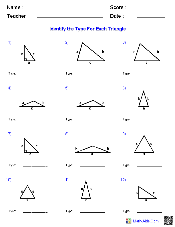 Identify Triangles Geometry Worksheets