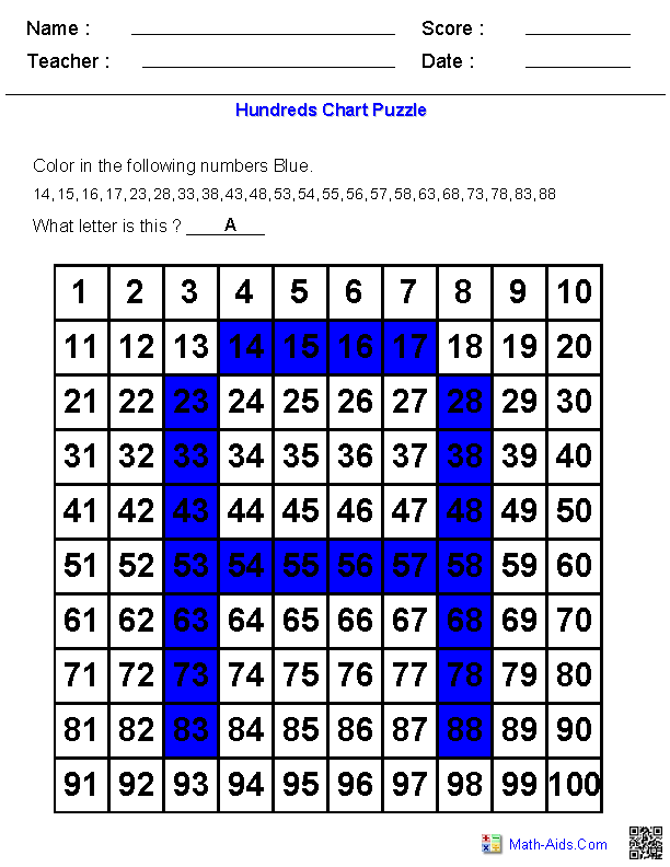 Letter Puzzles on a Hundreds Chart