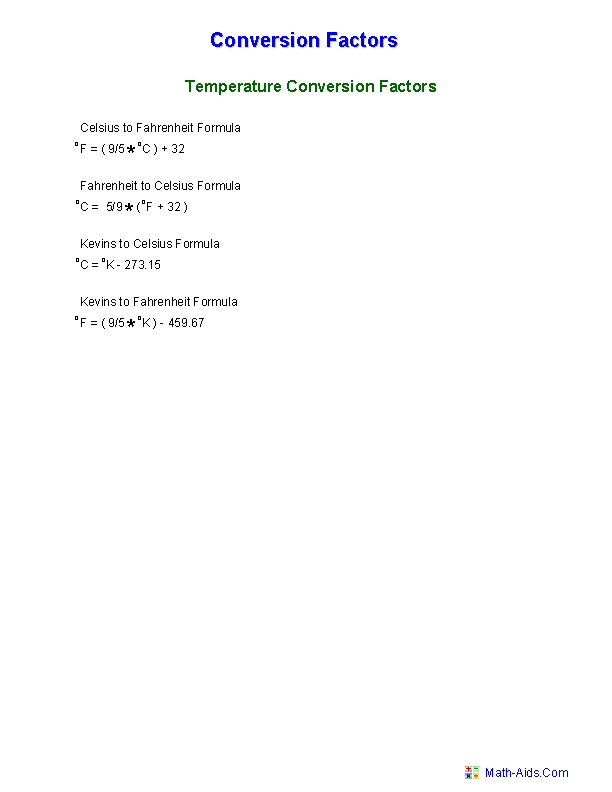 Temperature Conversions Measurement Worksheets