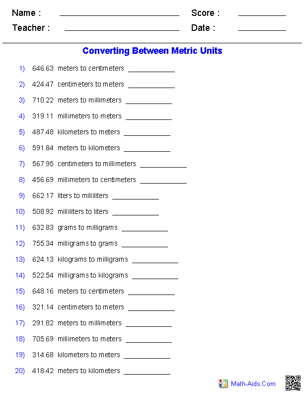 Metric System Conversion Chart 4th Grade