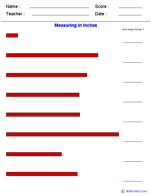 Measuring In Inches Measurement Worksheets