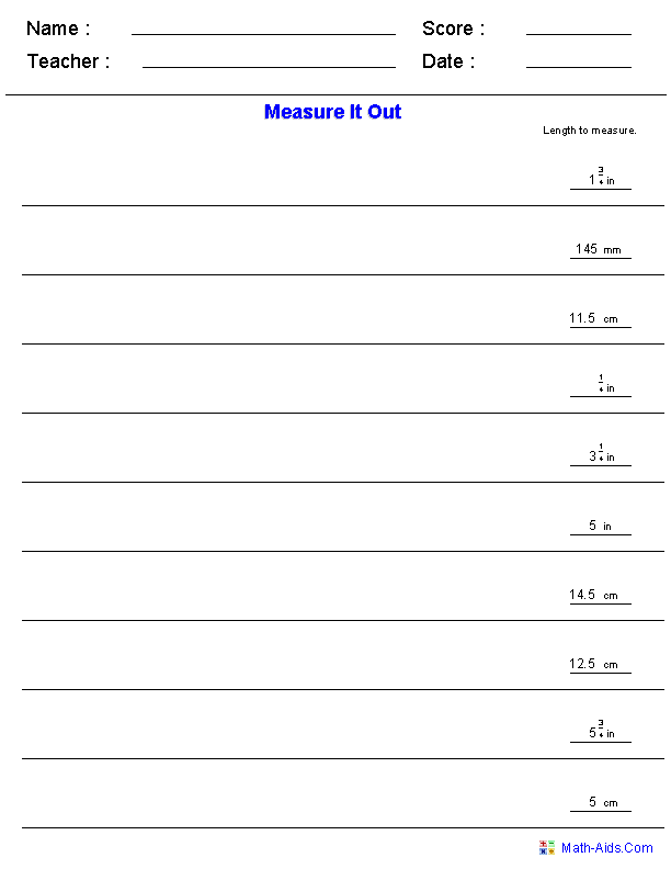 Measuring Out Lines in Inches and Centimeters Measurement Worksheets