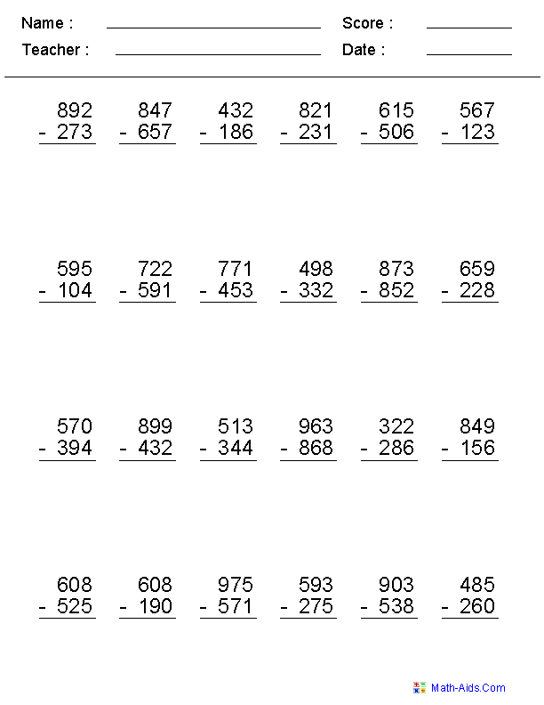 Free 10 Sample Subtraction Across Zeros Worksheet In Ms Word Pdf