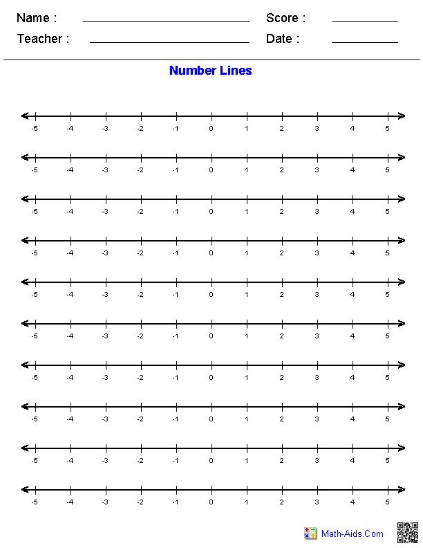 Horizontal Graphing Paper Number Line Worksheets
