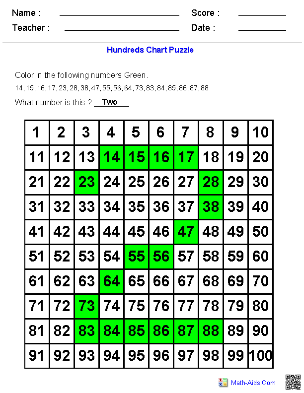 Hundreds Chart Puzzles For Second Grade