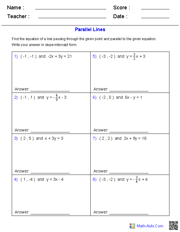 Equation of Parallels Geometry Worksheets