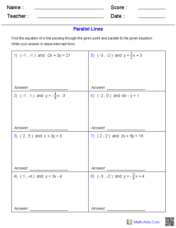 Geometry Worksheets | Parallel and Perpendicular Lines Worksheets