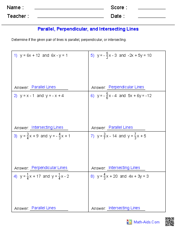 Determine Line Type Geometry Worksheets