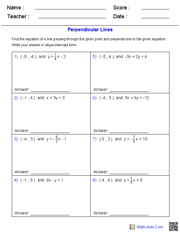 Equation of Perpen. Geometry Worksheets