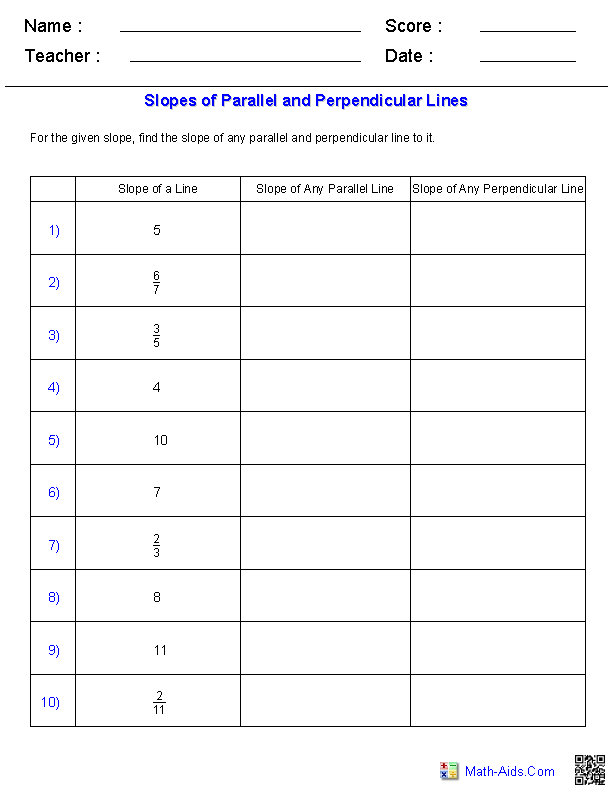 Find Line Slopes Geometry Worksheets