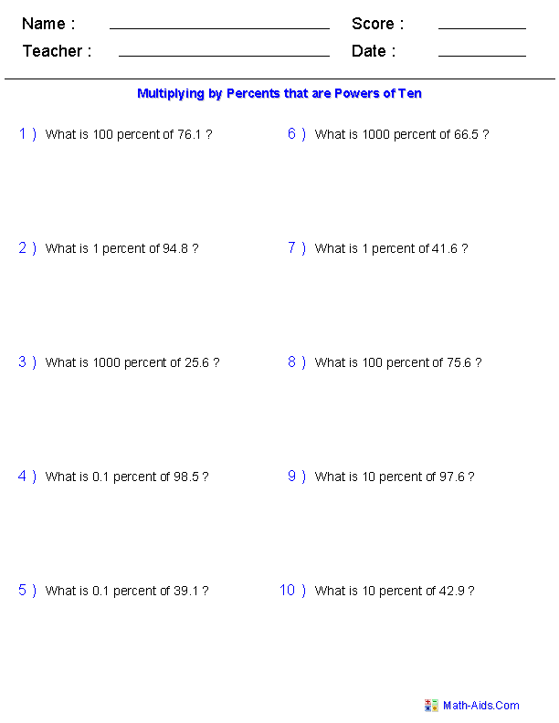 Percent Worksheets | Percent Worksheets for Practice