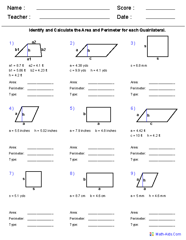 Geometry Worksheets | Area Worksheets