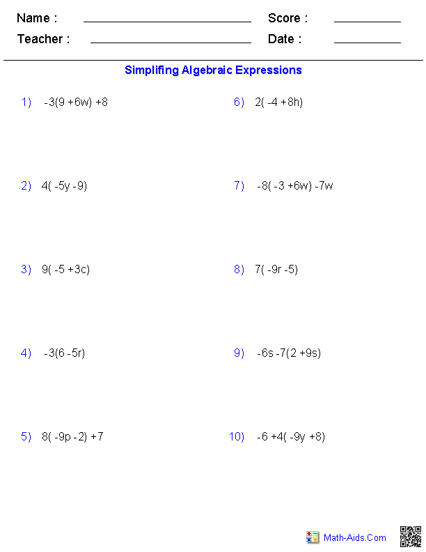 Distributive Property Algebra 1 Worksheets