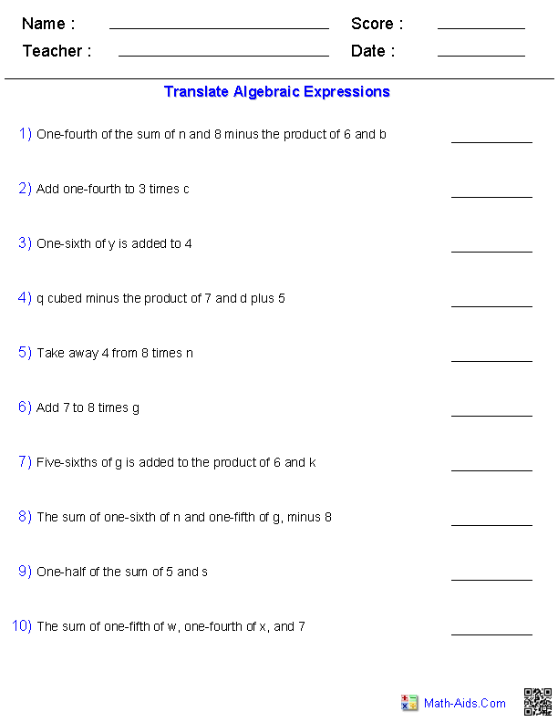 Expressions to Phrases Expressions Worksheets