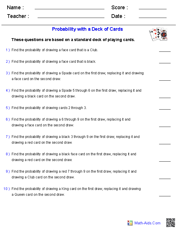 Probability Worksheets | Dynamically Created Probability Worksheets